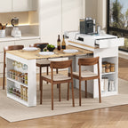 [VIDEO] TREXM Extendable Dining Table with Folding Tabletop, Bar Table with Drawers and Power Outlet, Kitchen Island with Wheels and Hooks, Sideboard for Kitchen and Dining Room (Creamy White+Natural)