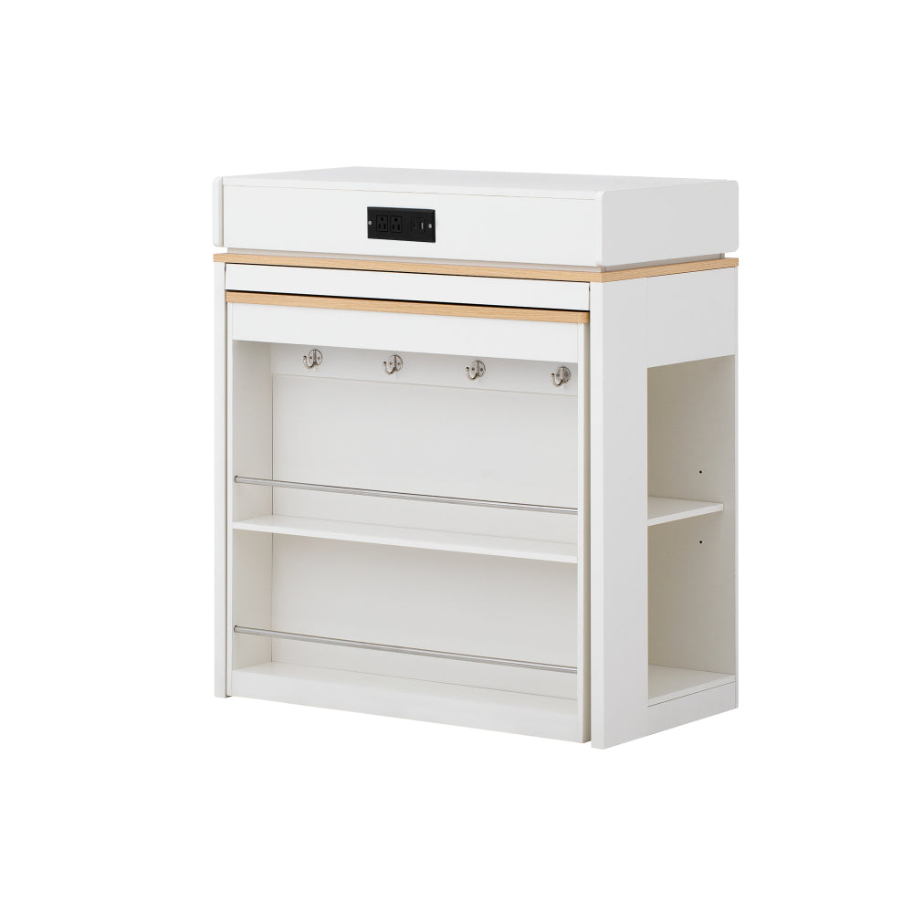 [VIDEO] TREXM Extendable Dining Table with Folding Tabletop, Bar Table with Drawers and Power Outlet, Kitchen Island with Wheels and Hooks, Sideboard for Kitchen and Dining Room (Creamy White+Natural)