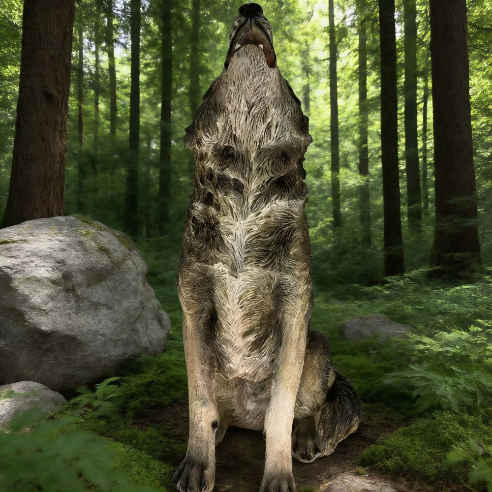 29.72" H x 17.91" L Simulated Howling Wolf Garden Statue, Resin Indoor & Outdoor Courtyard Ornament, Art Craft Decoration & Unique Gift for Home & Garden