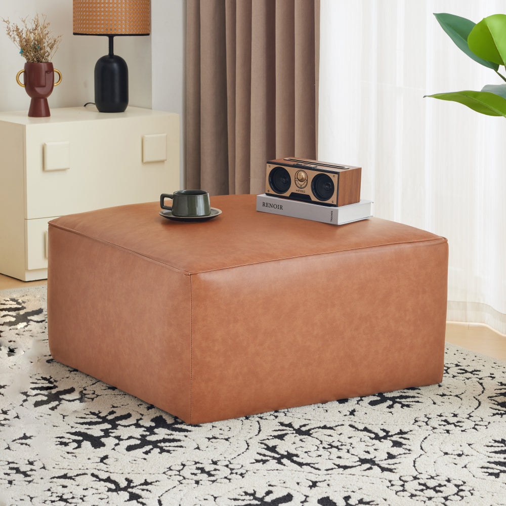 Upholstered Square PU Leather Ottoman,Brown (old sku N757P180768O)