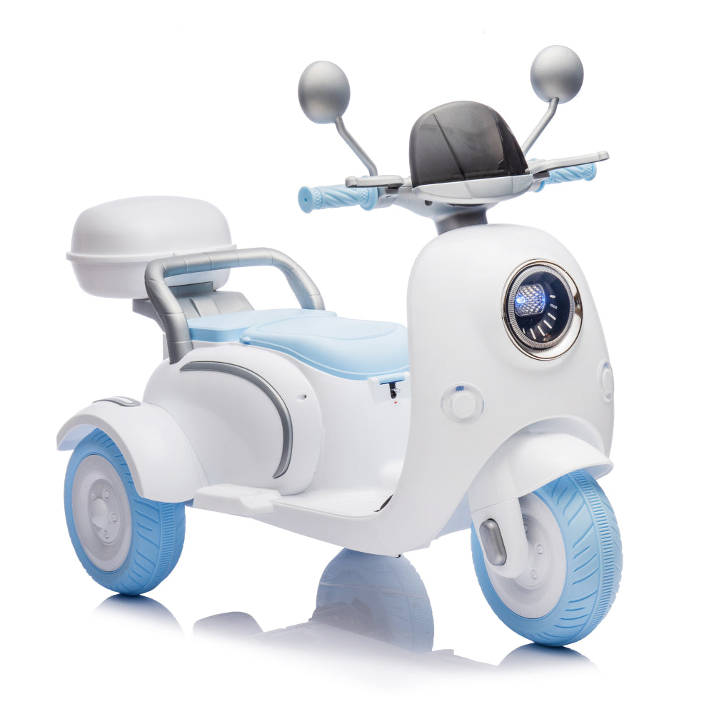 12V Two motors Kids Ride On Level Up Two-seater  Electric Motorcycle,Three-wheel Toy w/Music,Bluetooth,USB,Backseat flip adult seat,Portable Storage Hooks&Oversized  Trunk,LED Headlight  For Kids 3-6.