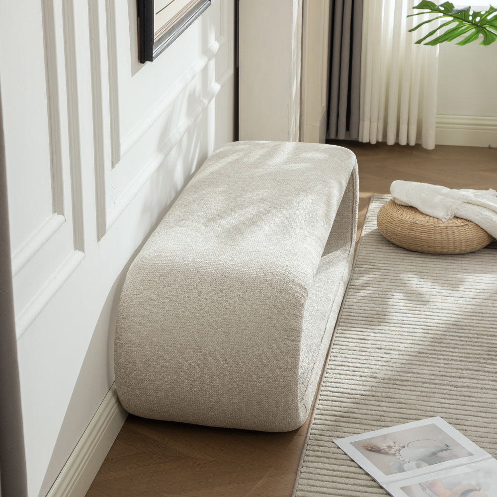 52.17"Wide Chenille Upholstered Bench for Bedroom End of Bed,Modern Shoe Bench for Entryway,equipped with an iron frame,Dining Room, Living Room,Bedroom,Wheat
