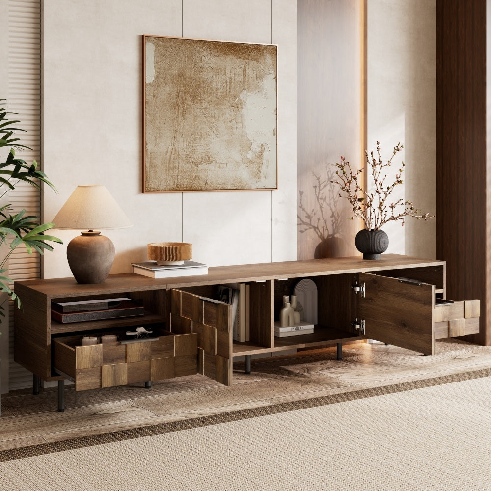 Mid Century TV Stand with 2 Drawers, Media Console Table for TVs up to 85'', Entertainment Center with Storage for Living room, Bedroom, Home Theatre