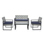 4-Piece Patio Furniture Set Outdoor Balcony Porch Garden Backyard Lawn Furniture Gray Acacia Wood Table Top, Blue Cushion and Light Gray rattan