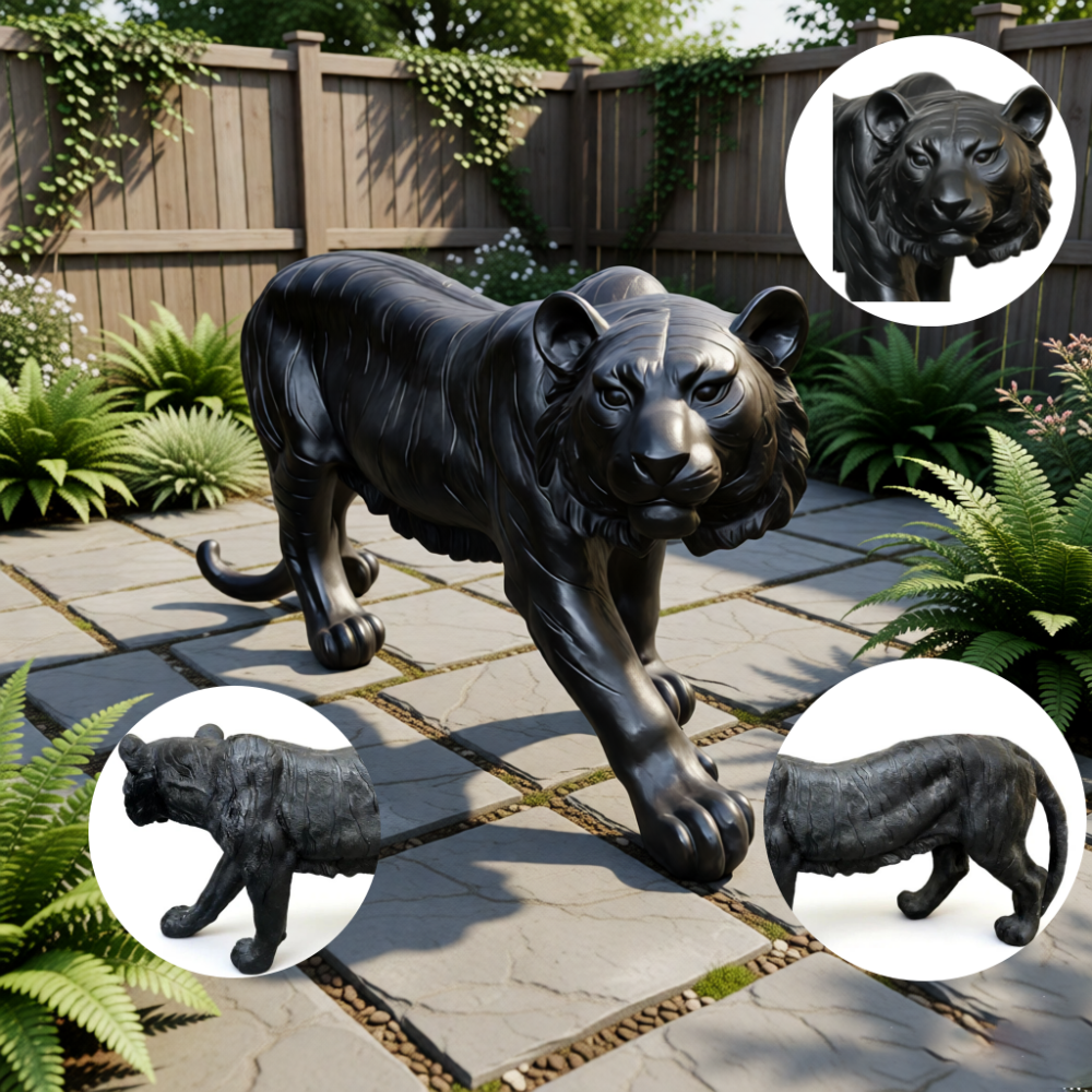 15.75" H x 33.46" L x 7.87" W Simulated Black Tiger Resin Garden Statue, Indoor & Outdoor Decorative Ornament, Lawn & Courtyard Art Craft, Unique Gift for Home & Garden