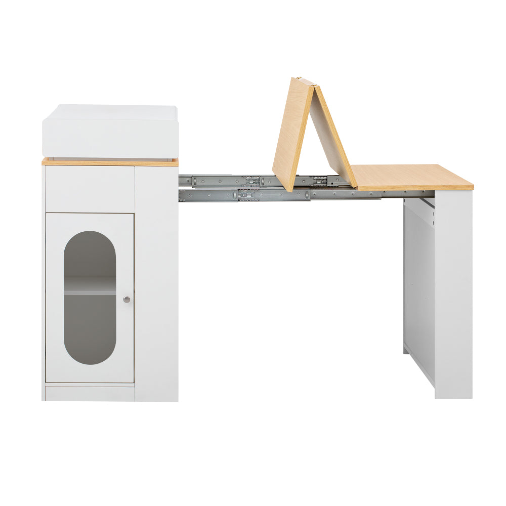 [VIDEO] TREXM Extendable Dining Table with Folding Tabletop, Bar Table with Drawers and Power Outlet, Kitchen Island with Wheels and Hooks, Sideboard for Kitchen and Dining Room (Creamy White+Natural)