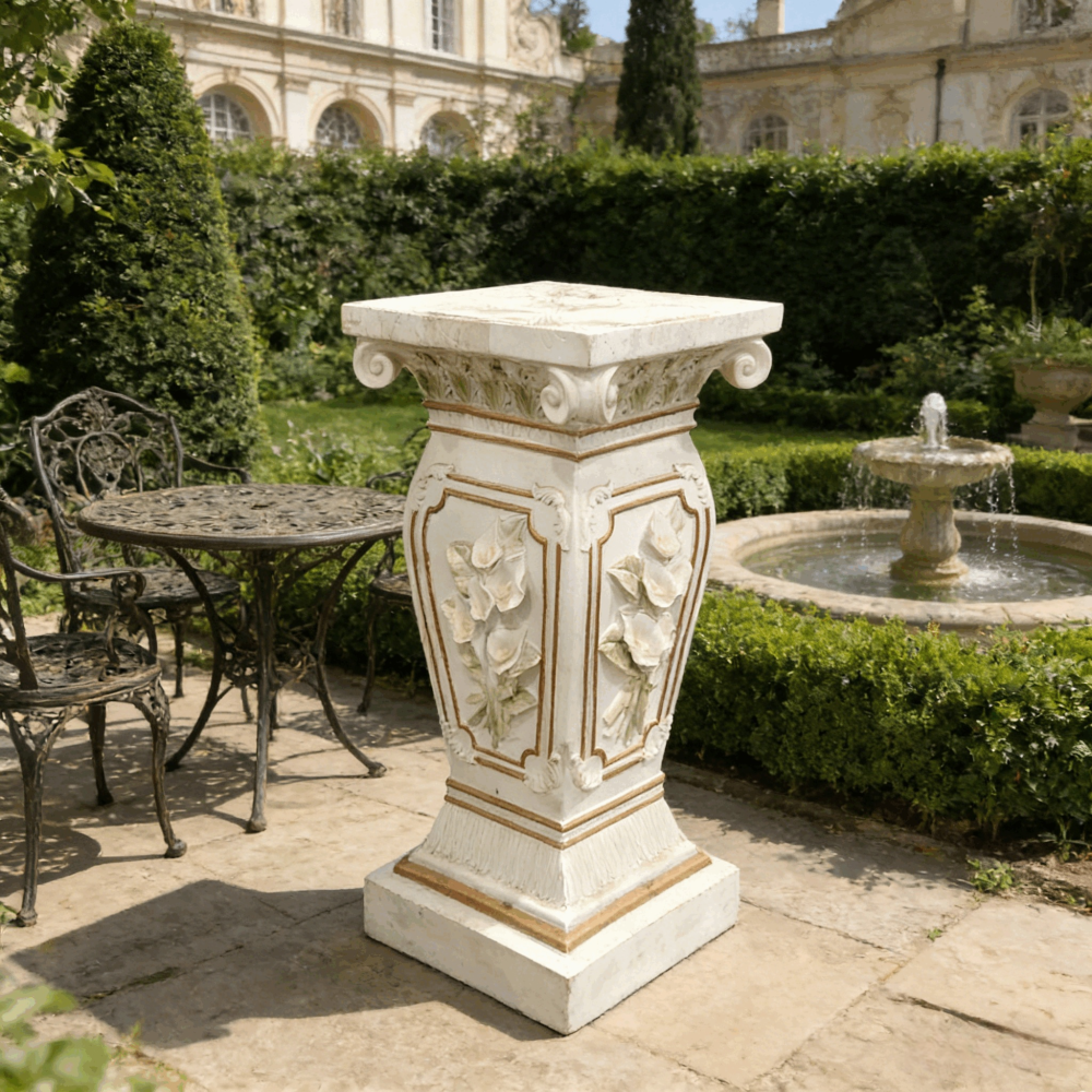 22.05" H x 9.06" W European Style Floral Carved Roman Column Pedestal, Resin Decorative Pillar, Elegant Garden & Courtyard Display Stand for Statues & Ornaments