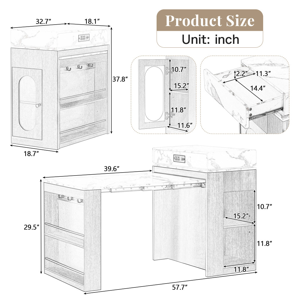 [VIDEO] TREXM Extendable Dining Table with Folding Tabletop, Bar Table with Drawers and Power Outlet, Kitchen Island with Wheels and Hooks, Sideboard for Kitchen and Dining Room (Creamy White+Natural)