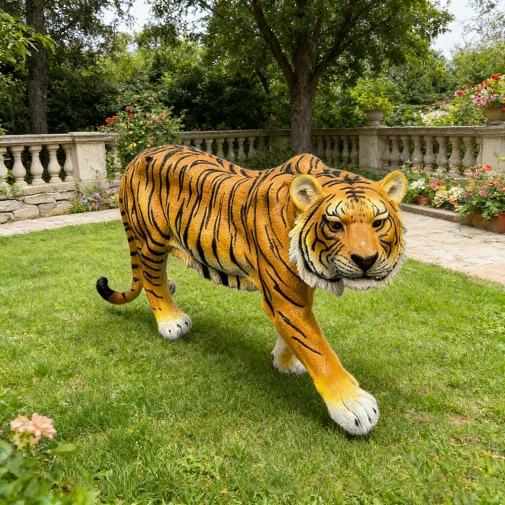 15.75" H x 33.46" L x 7.87" W Simulated Black Tiger Resin Garden Statue, Indoor & Outdoor Decorative Ornament, Lawn & Courtyard Art Craft, Unique Gift for Home & Garden