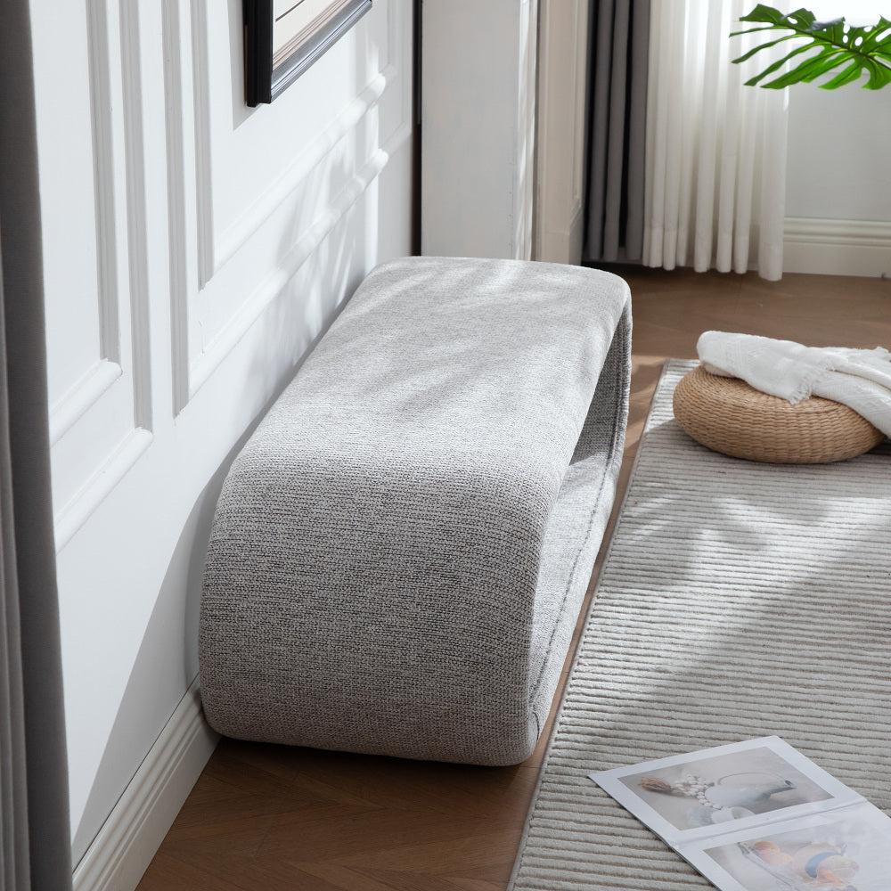 52.17"Wide Chenille Upholstered Bench for Bedroom End of Bed,Modern Shoe Bench for Entryway,equipped with an iron frame,Dining Room, Living Room,Bedroom,Wheat