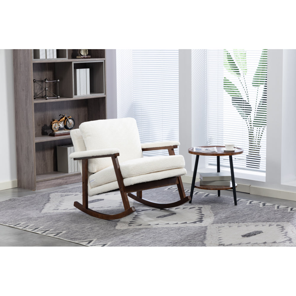 Mid Century Modern Accent Chair ,rocking chair with Wood Frame, Upholstered Living Room Chairs , Reading Armchair for Bedroom Sunroom