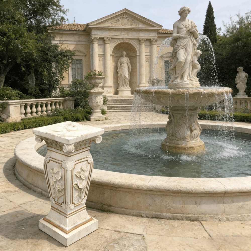 22.05" H x 9.06" W European Style Floral Carved Roman Column Pedestal, Resin Decorative Pillar, Elegant Garden & Courtyard Display Stand for Statues & Ornaments