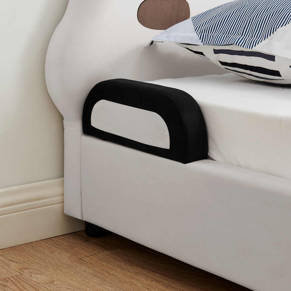 Twin Size Cute Panda-Shaped Kids Bed with Safety Soft Padded Edges, Solid Wood Toddler Bed Frame for Children for Bedroom, Velvet Fabric
