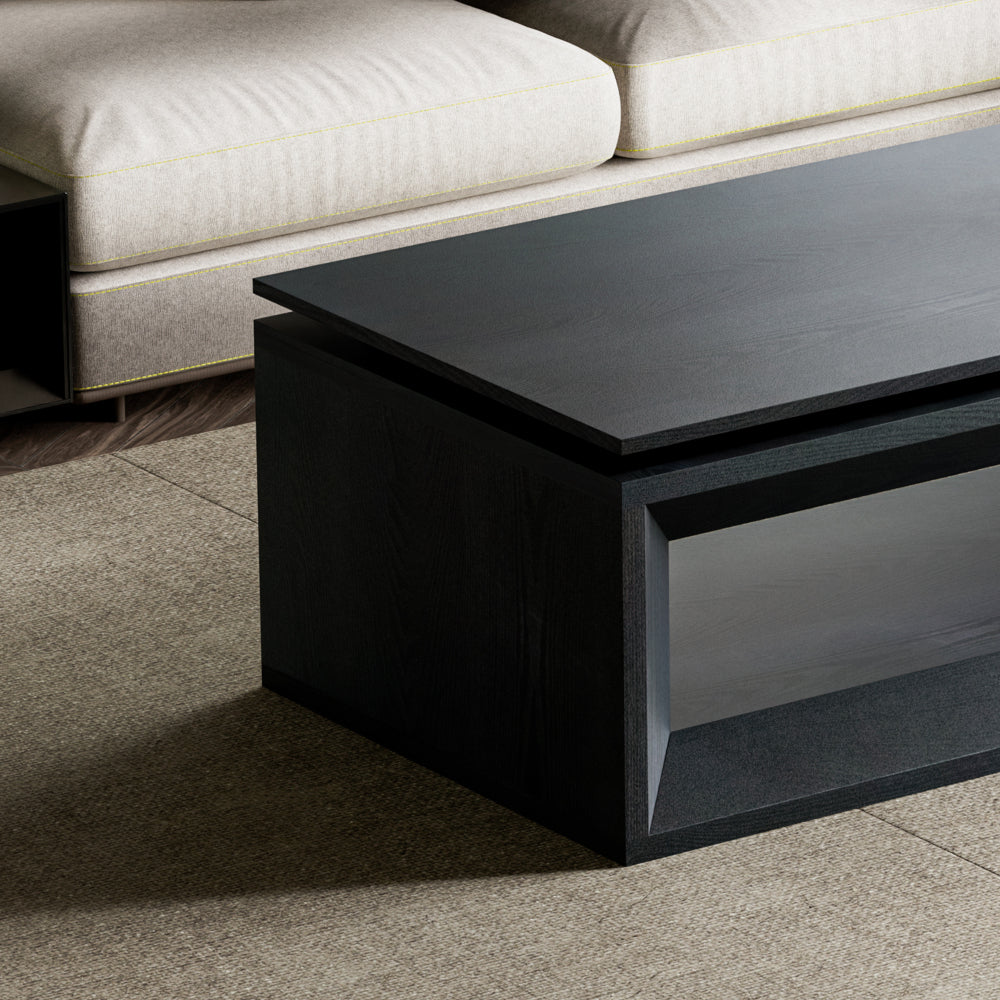 43.3'' Lift Top Rectangle Coffee Table with Storage, Modern Wood Veneer MDF Coffee Table with Floating Tabletop, Convertible Rising Tabletop for Living Room, Home Office, Black