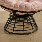 Comfortable Ergonomic Wicker Papasan Chair, 360° Swivel Indoor Outdoor Rattan Chair with Soft Thick Cushion, Ideal for Living Room, Bedroom, Reading Room, Brown Frame with Pink Cushion