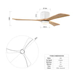 52" Flush Mount Solid Wood Blades Ceiling Fan with Lights Remote Control,Quiet DC Motor, 6 Speed ,Reversible Ceiling Fan for Patio Living Room, Bedroom, Office,Indoor.(Matte White +Natural)