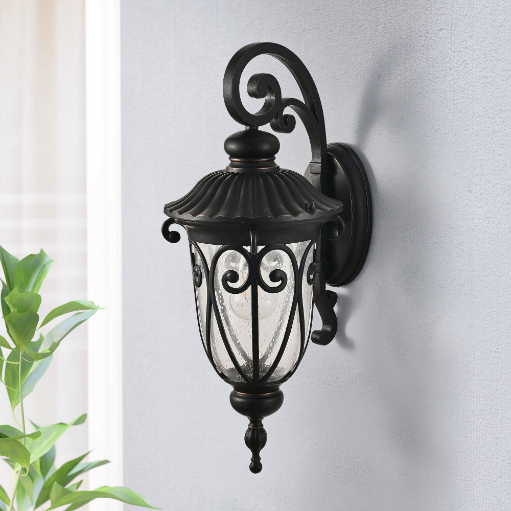 23"(H) 1-pack Classic Outdoor Wall Lantern, Black Vintage Wall Sconce with Bubble Glass, Weatherproof Exterior Light Fixture for Porch, Patio, and Entryway (Bulb Not Included)