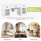 67" Modern Executive Desk,Computer Desk with 2 Glass Doors Storage Cabinet and 3 Drawers, Rectangle Home Office Desk  ,Reading Desk,Writing Table,Workstation for Home Office,Living Room,Study,White