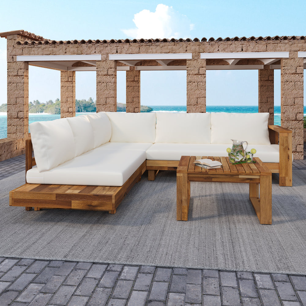 Outdoor 4pc Acacia Wood Sectional Patio Sofa Set (old sku N757S441724D)