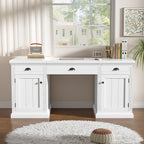 67" Modern Executive Desk,Computer Desk with 2 Glass Doors Storage Cabinet and 3 Drawers, Rectangle Home Office Desk  ,Reading Desk,Writing Table,Workstation for Home Office,Living Room,Study,White