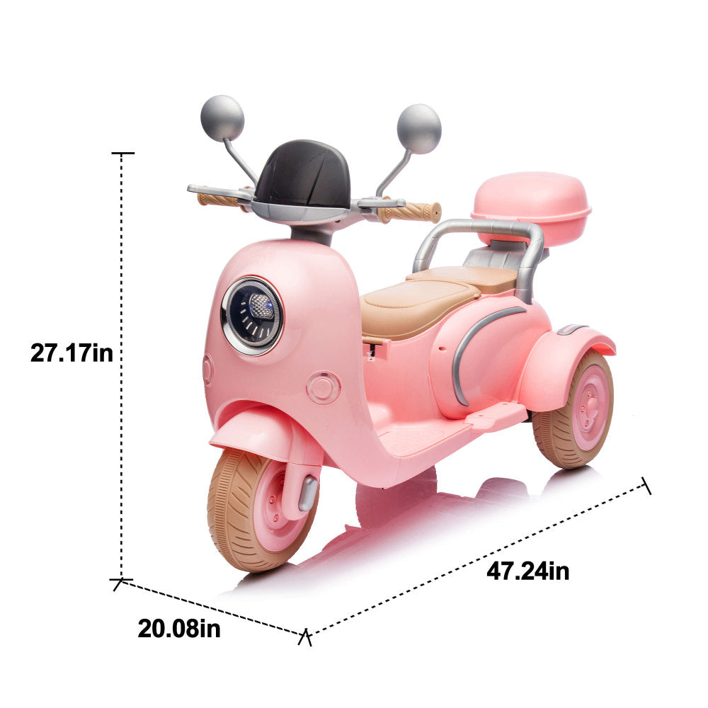 12V Two motors Kids Ride On Level Up Two-seater  Electric Motorcycle,Three-wheel Toy w/Music,Bluetooth,USB,Backseat flip adult seat,Portable Storage Hooks&Oversized  Trunk,LED Headlight  For Kids 3-6.
