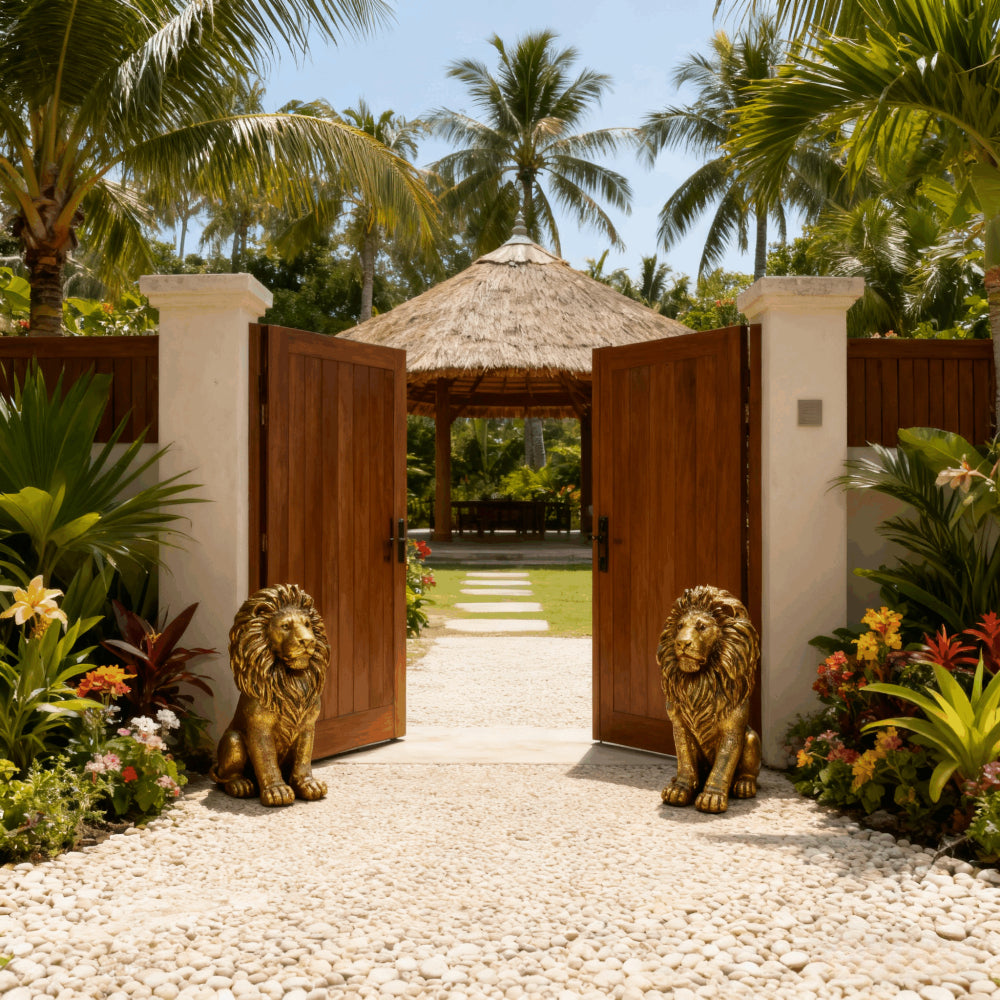 24" Lion Statue, Resin Outdoor Guardian Sculpture, Simulated Animal Decor for Villa, Garden, Park & Resort, Patriotic Independence Day Decoration for Home & Courtyard