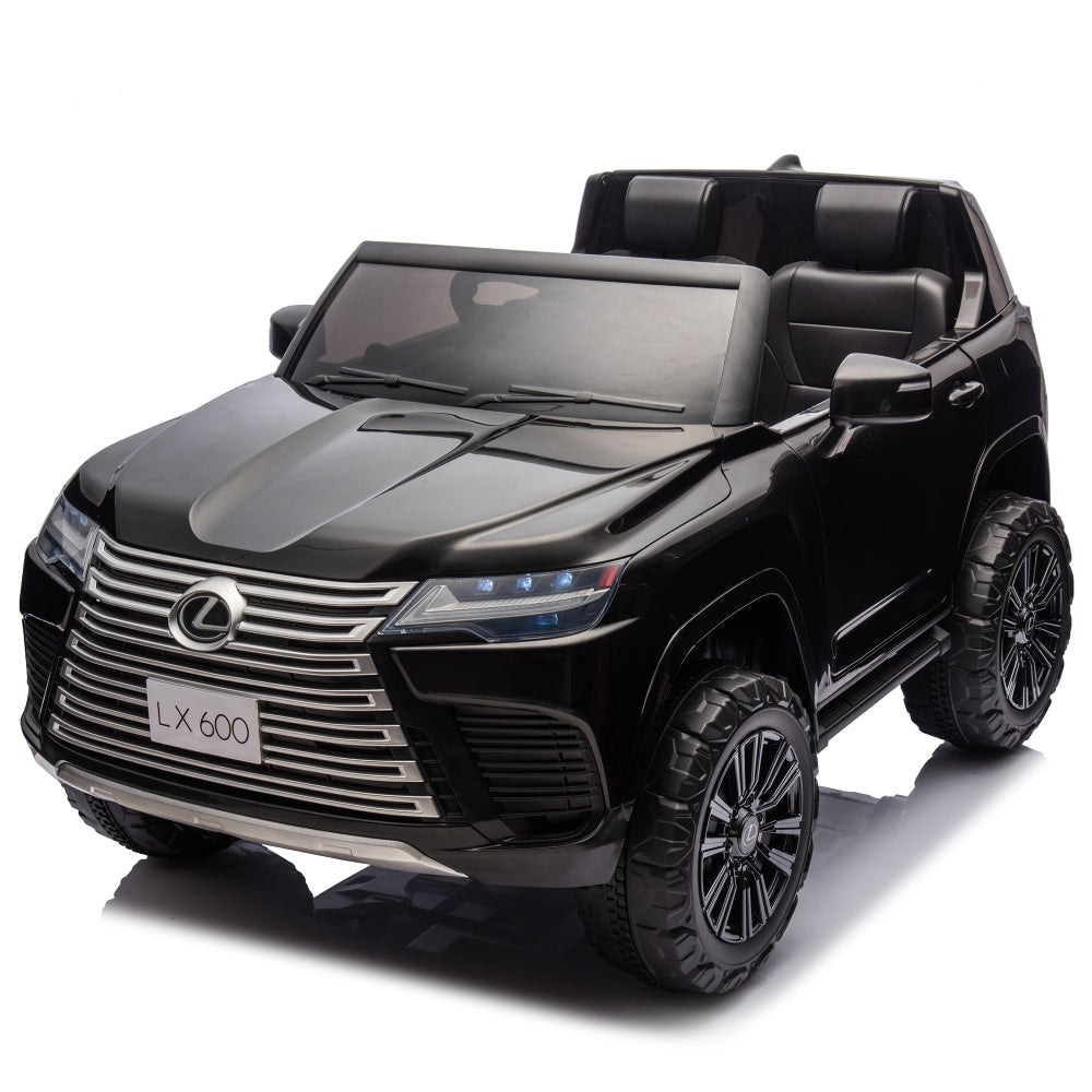 Licensed LEXUS LX600 24V Two-seater Kids Ride On Car W/Parents Control,Seat width 20 inches,2WD,Four-wheel suspension,Bluetooth,MP3,Music,Adjustable volume,Power display,Speeds 1.86-3.11MPH For Kids.