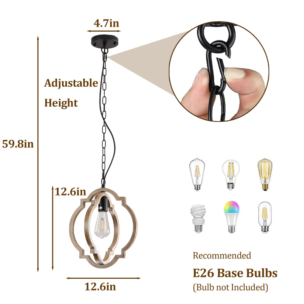 Farmhouse Chandelier, Retro Country Dining Room Lamp, Solid Wood Chandelier for Living room, Foyer and Dining room, Bulb Not Included