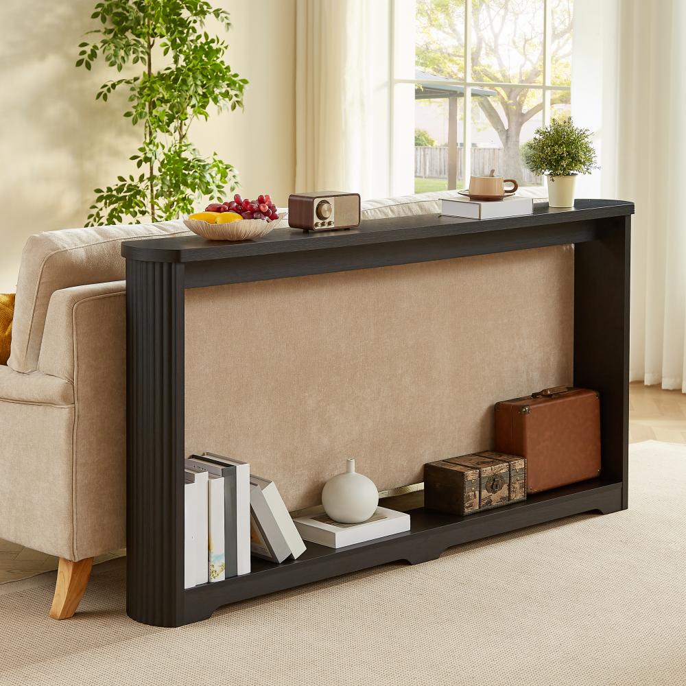 70.1"corrugated texture storage table for entranceways, narrow wooden console sofa table, can be placed behind the sofa, suitable for entranceways, corridors, and front door.Black.70.1"L*8.7"W*35.5"H