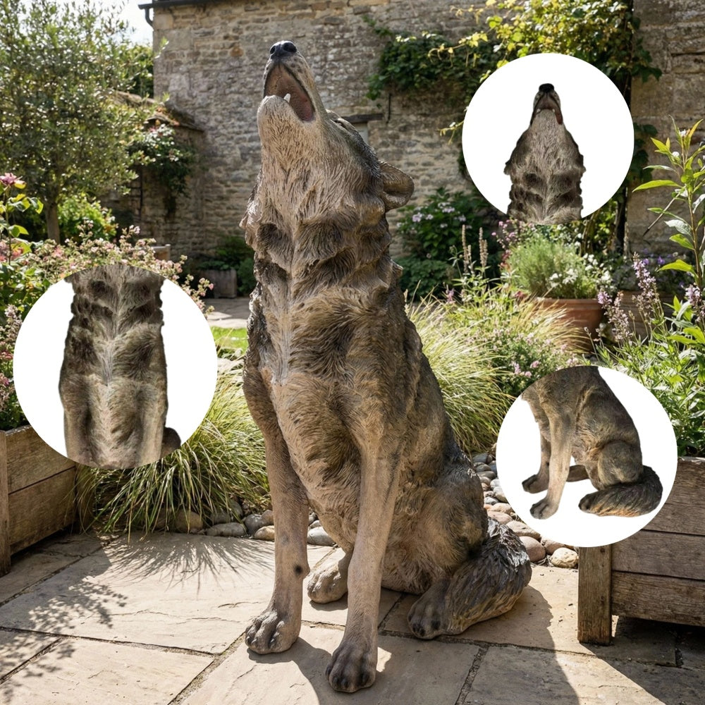 29.72" H x 17.91" L Simulated Howling Wolf Garden Statue, Resin Indoor & Outdoor Courtyard Ornament, Art Craft Decoration & Unique Gift for Home & Garden