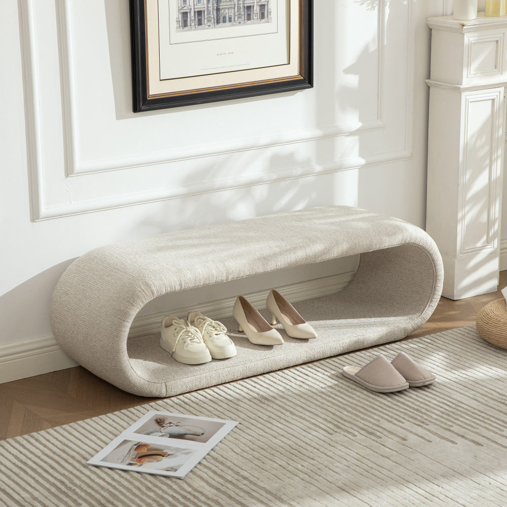 52.17"Wide Chenille Upholstered Bench for Bedroom End of Bed,Modern Shoe Bench for Entryway,equipped with an iron frame,Dining Room, Living Room,Bedroom,Wheat