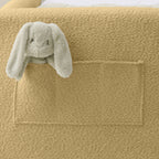 Twin Size Upholstered Platform Bed with Cute Rabbit Ear Shaped Headboard, with Safety Rail and Pocket, Boucle Fabric