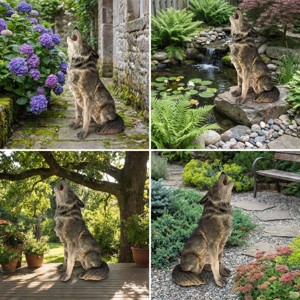 29.72" H x 17.91" L Simulated Howling Wolf Garden Statue, Resin Indoor & Outdoor Courtyard Ornament, Art Craft Decoration & Unique Gift for Home & Garden