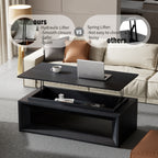43.3'' Lift Top Rectangle Coffee Table with Storage, Modern Wood Veneer MDF Coffee Table with Floating Tabletop, Convertible Rising Tabletop for Living Room, Home Office, Black