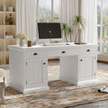 67" Modern Executive Desk,Computer Desk with 2 Glass Doors Storage Cabinet and 3 Drawers, Rectangle Home Office Desk  ,Reading Desk,Writing Table,Workstation for Home Office,Living Room,Study,White