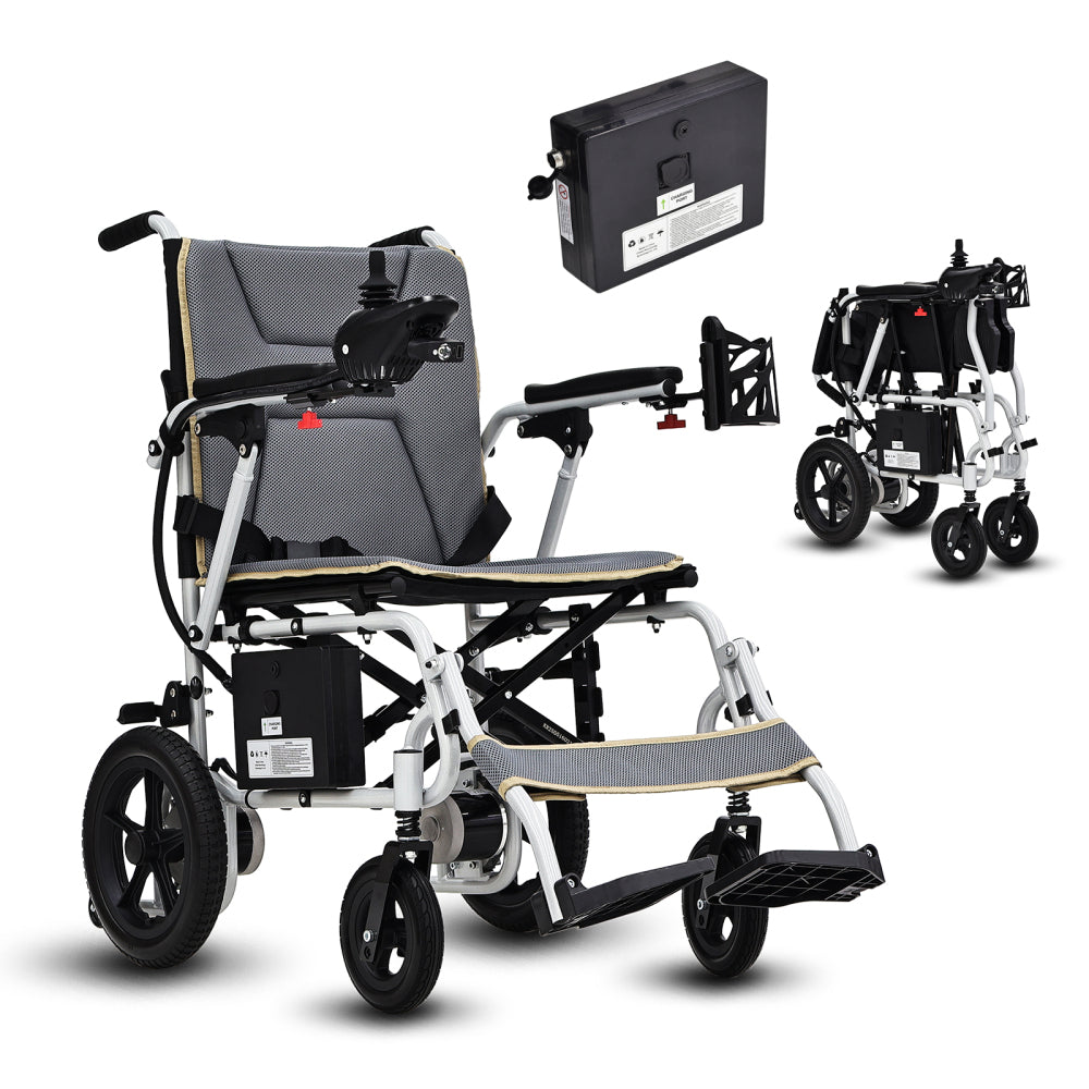 Lightweight Electric Wheelchair for Adults & Seniors - Ultralight 36lbs Foldable Power Wheelchairs, 264LBS Loading Capacity, 12-Mile Long Travel Range, All Terrain, With LED Light & Cup Holder