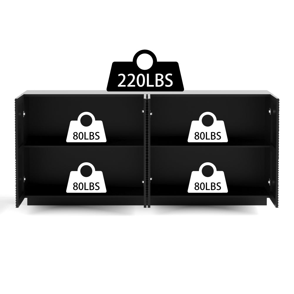Sideboard Buffet Cabinet, 4 Doors Modern Accent Storage Sideboard, Luxurious Floor Cabinet Buffet with Freestanding Anti Dumping for Kitchen, Living Room, 59" Wide Rectangular Buffet Table(Black)