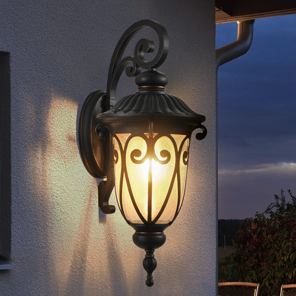 23"(H) 1-pack Classic Outdoor Wall Lantern, Black Vintage Wall Sconce with Bubble Glass, Weatherproof Exterior Light Fixture for Porch, Patio, and Entryway (Bulb Not Included)