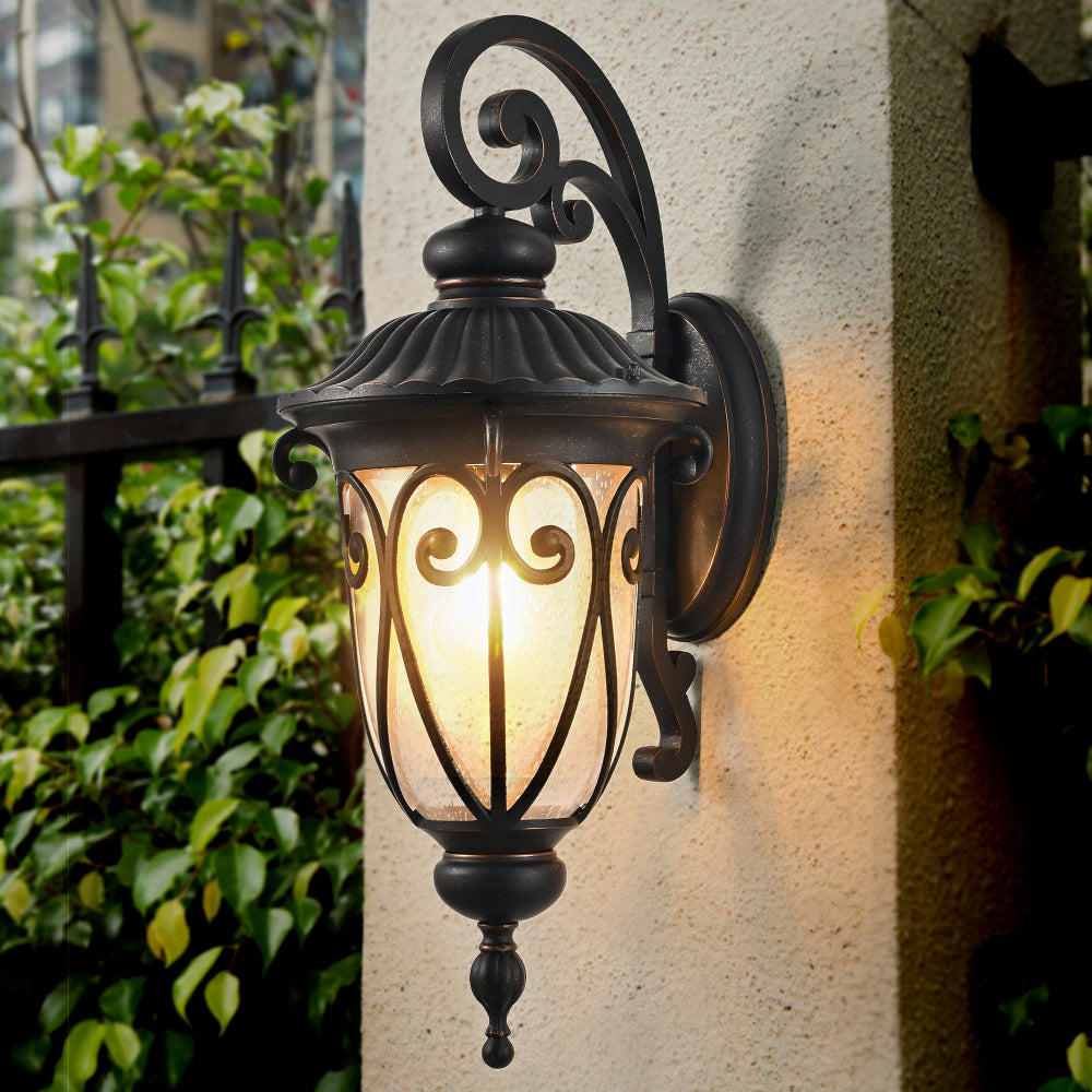 23"(H) 1-pack Classic Outdoor Wall Lantern, Black Vintage Wall Sconce with Bubble Glass, Weatherproof Exterior Light Fixture for Porch, Patio, and Entryway (Bulb Not Included)