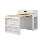 [VIDEO] TREXM Extendable Dining Table with Folding Tabletop, Bar Table with Drawers and Power Outlet, Kitchen Island with Wheels and Hooks, Sideboard for Kitchen and Dining Room (Creamy White+Natural)