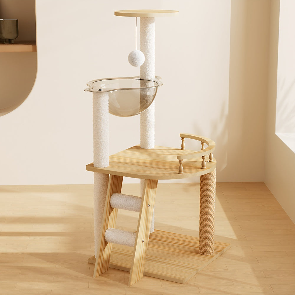 30.7" Modern Cat Tree Tower with Mushroom-Themed Cat House and Sisal Scratching Posts, Suitable for Indoor Use and Multi-Cat Households