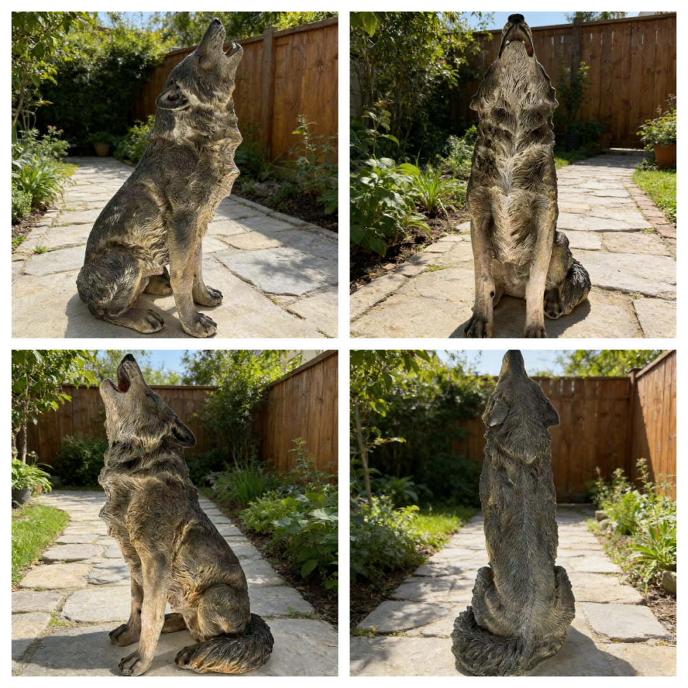 29.72" H x 17.91" L Simulated Howling Wolf Garden Statue, Resin Indoor & Outdoor Courtyard Ornament, Art Craft Decoration & Unique Gift for Home & Garden
