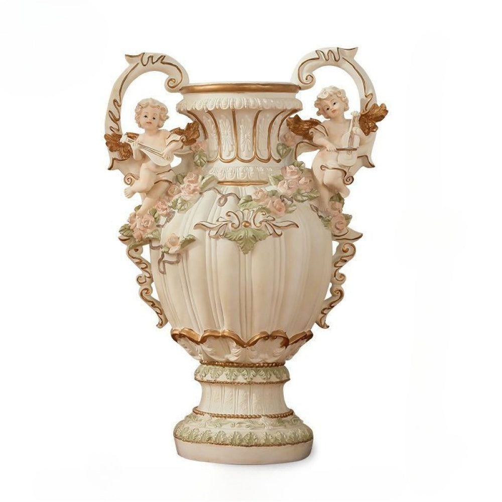 28.35" H x 19.70" L x 13.20" W European Style Angel Cupid Vase, Resin Handicraft Decor, Creative Home Soft Decoration for Living Room & Indoor Spaces
