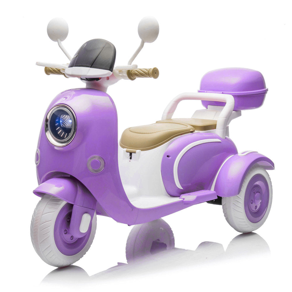 12V Two motors Kids Ride On Level Up Two-seater  Electric Motorcycle,Three-wheel Toy w/Music,Bluetooth,USB,Backseat flip adult seat,Portable Storage Hooks&Oversized  Trunk,LED Headlight  For Kids 3-6.