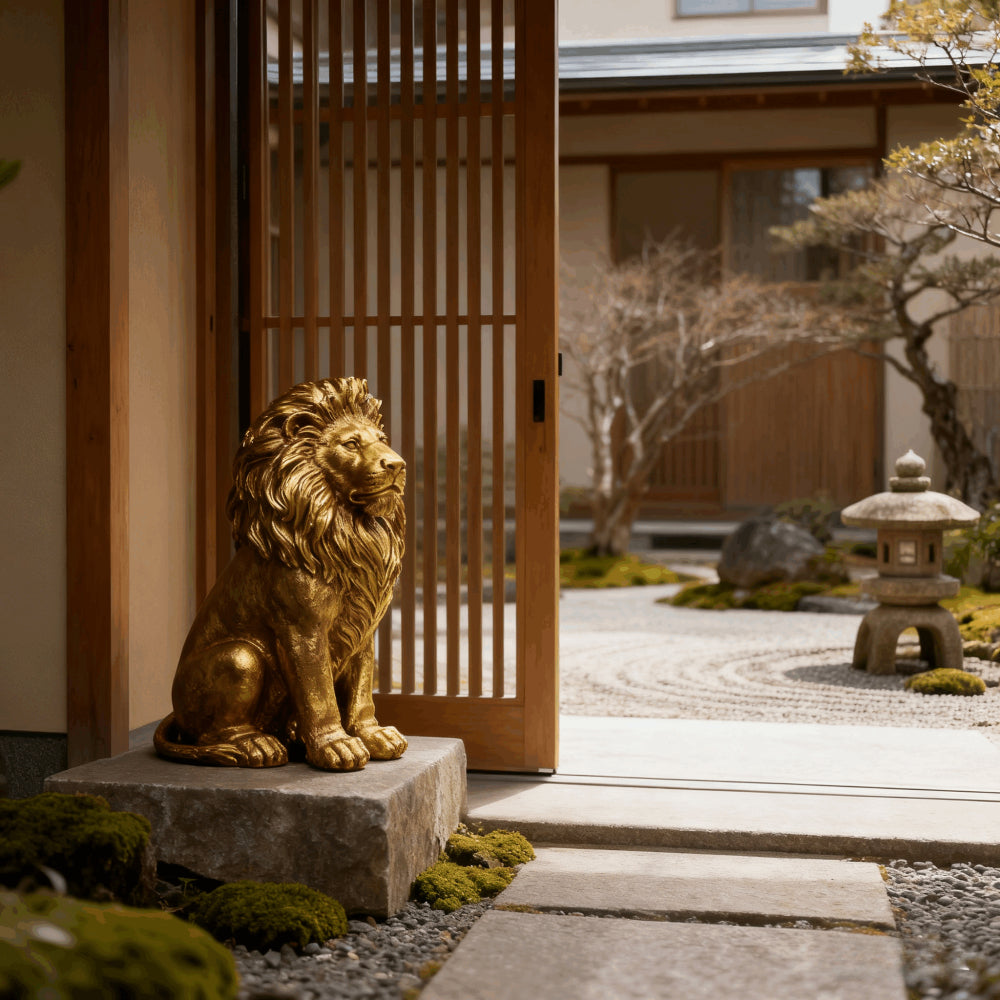 24" Lion Statue, Resin Outdoor Guardian Sculpture, Simulated Animal Decor for Villa, Garden, Park & Resort, Patriotic Independence Day Decoration for Home & Courtyard