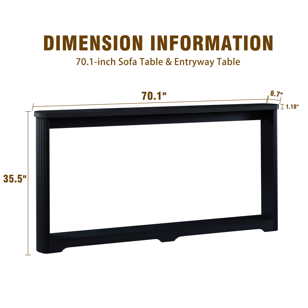 70.1"corrugated texture storage table for entranceways, narrow wooden console sofa table, can be placed behind the sofa, suitable for entranceways, corridors, and front door.Black.70.1"L*8.7"W*35.5"H