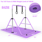 Gymnastics Bar for Kids, Gymnastics Horizontal Bar with Adjustable Height Foldable Training Bar with Mat for Home Practice