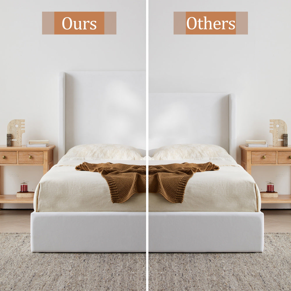 Carmen Upholstered Wingback Bed / Upholstered Platform Bed Frame / 52.3" High Headboard / Simplicity / Minimalist / No Box Spring Needed / Easy Assembly / King /  Coconut Micro Suede  /  No Noise