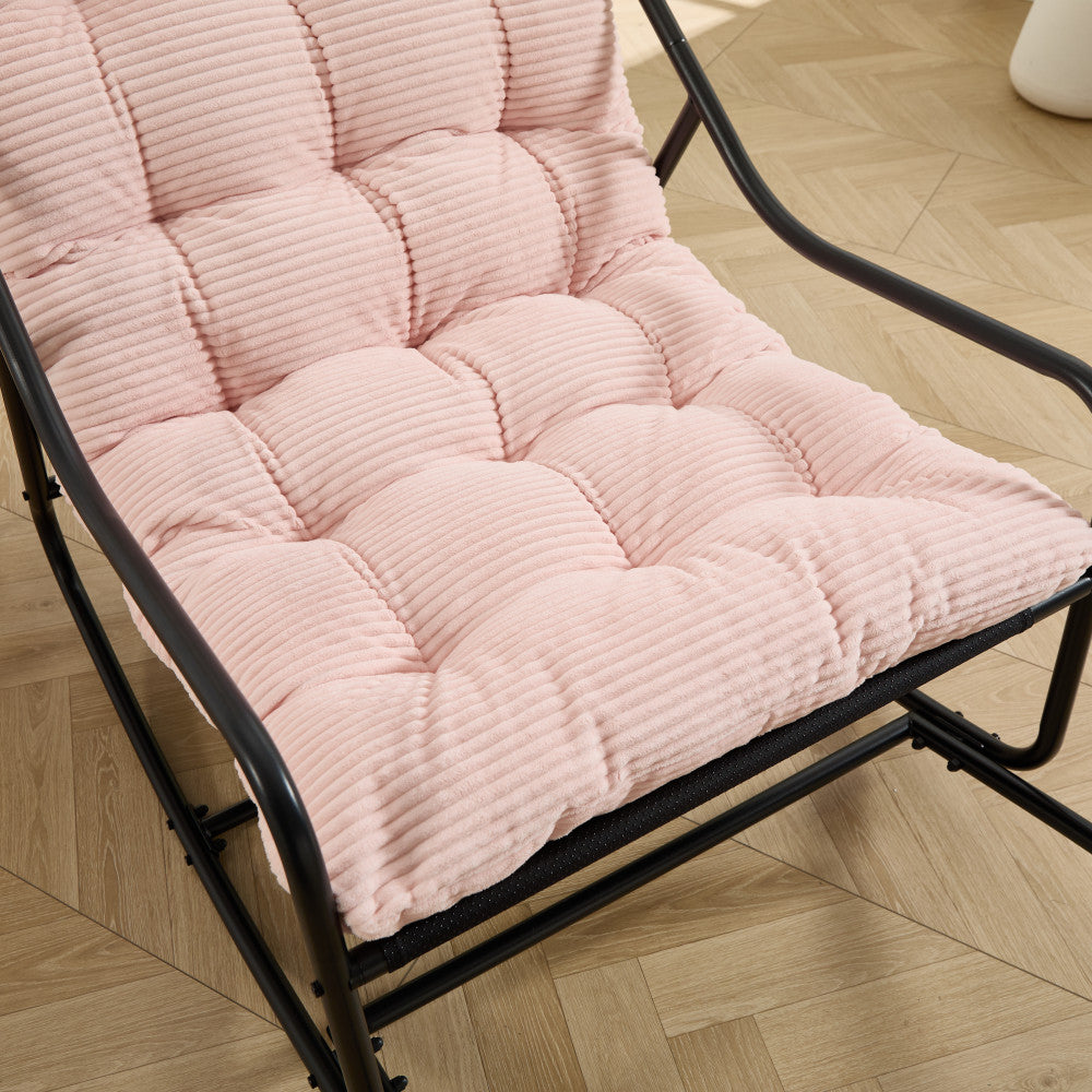 Outdoor Rocking Chair, Comfy Cushion, with Soft Thick Cushion,for Living Room, Bedroom, Reading Room, Black Frame with Pink Cushion