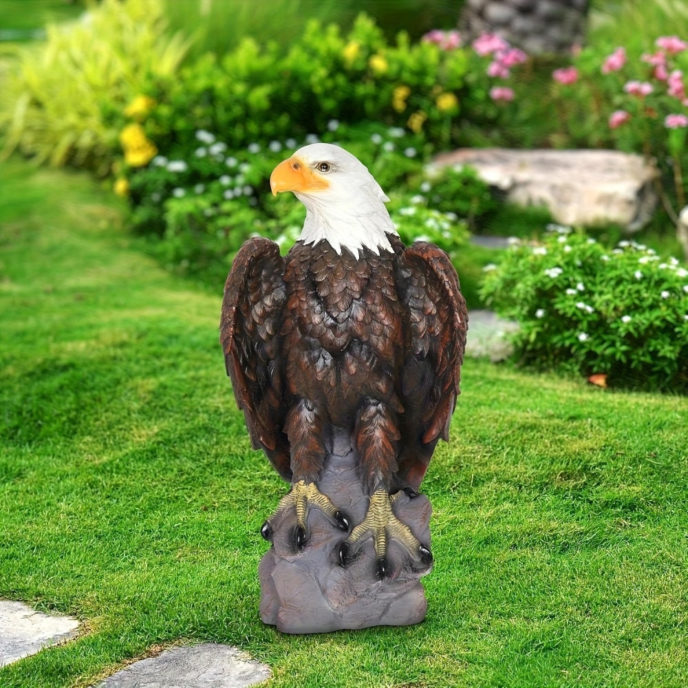 13" H x 24.4" L Large Standing Bald Eagle Garden Statue, Hand-Painted American Eagle Sculpture, Indoor & Outdoor Lawn Courtyard Decor, Patriotic Themed Ornament